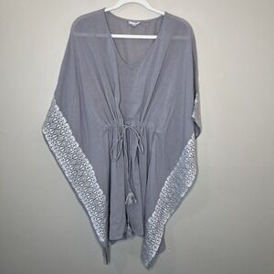 Garnet Hill Kaftan Swim Coverup Embroidered Cotton Vacation Resort Beach Boho M